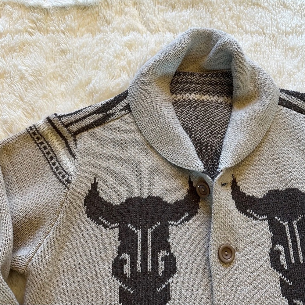 Western Bucking Bronc Rodeo Horse Cowichan Knit Traditional Button Front - Picture 6 of 10